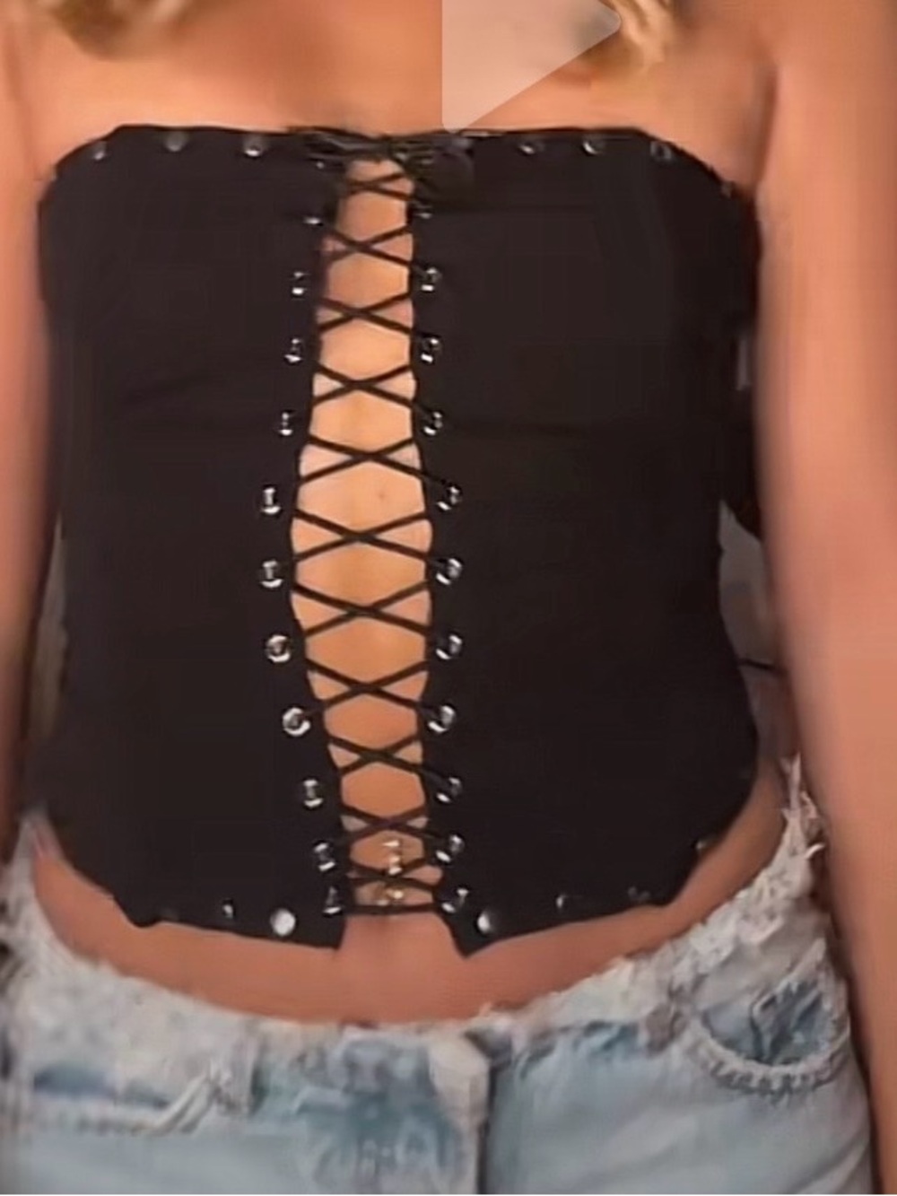White Fox Boutique Black Strapless Lace-Up Corset Crop Top